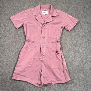Pistola Rose Pink Short Sleeve Button Up Utility Parker Romper Women's‎ Size XS